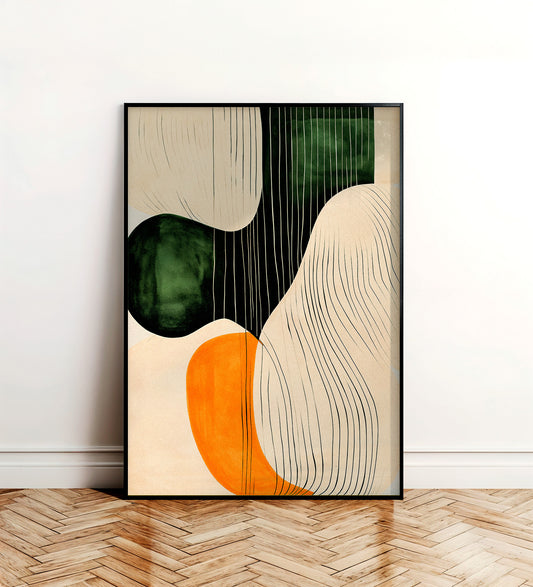 Organic Balance — Organic Abstract Poster Green Black Line Art