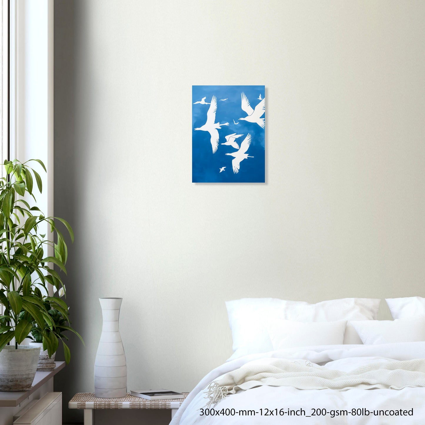 Blue Flight – Poster de pájaros blancos en azul