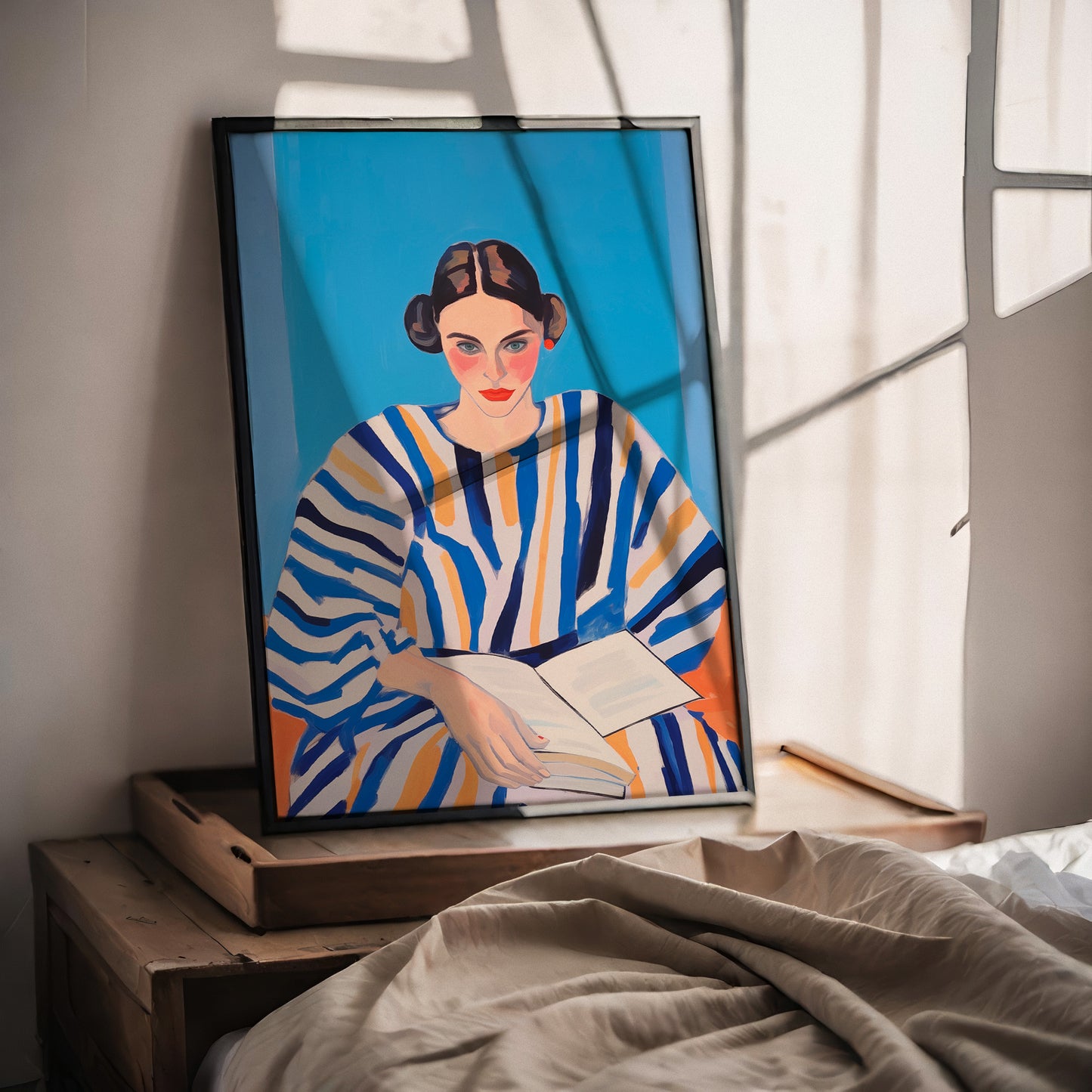 Reading Lines — Editorial Blue Portrait Wall Art